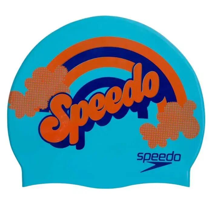 Speedo Slogan Junior Silicone Swim Cap - Aqua Splash / Navy / Pure Orange