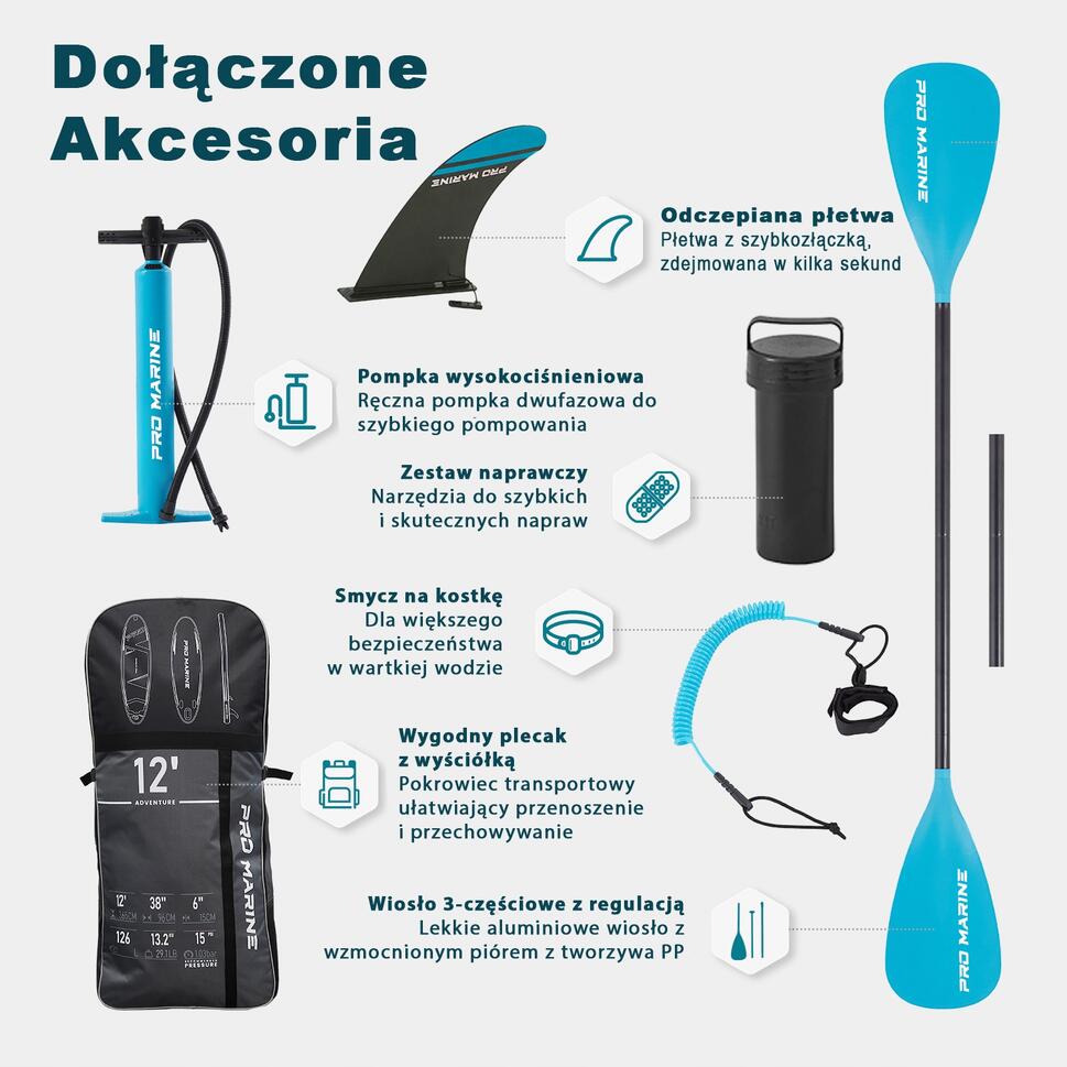DESKA SUP PRO MARINE 365CM 12' zestaw - siedzisko, podwójne wiosło i akcesoria