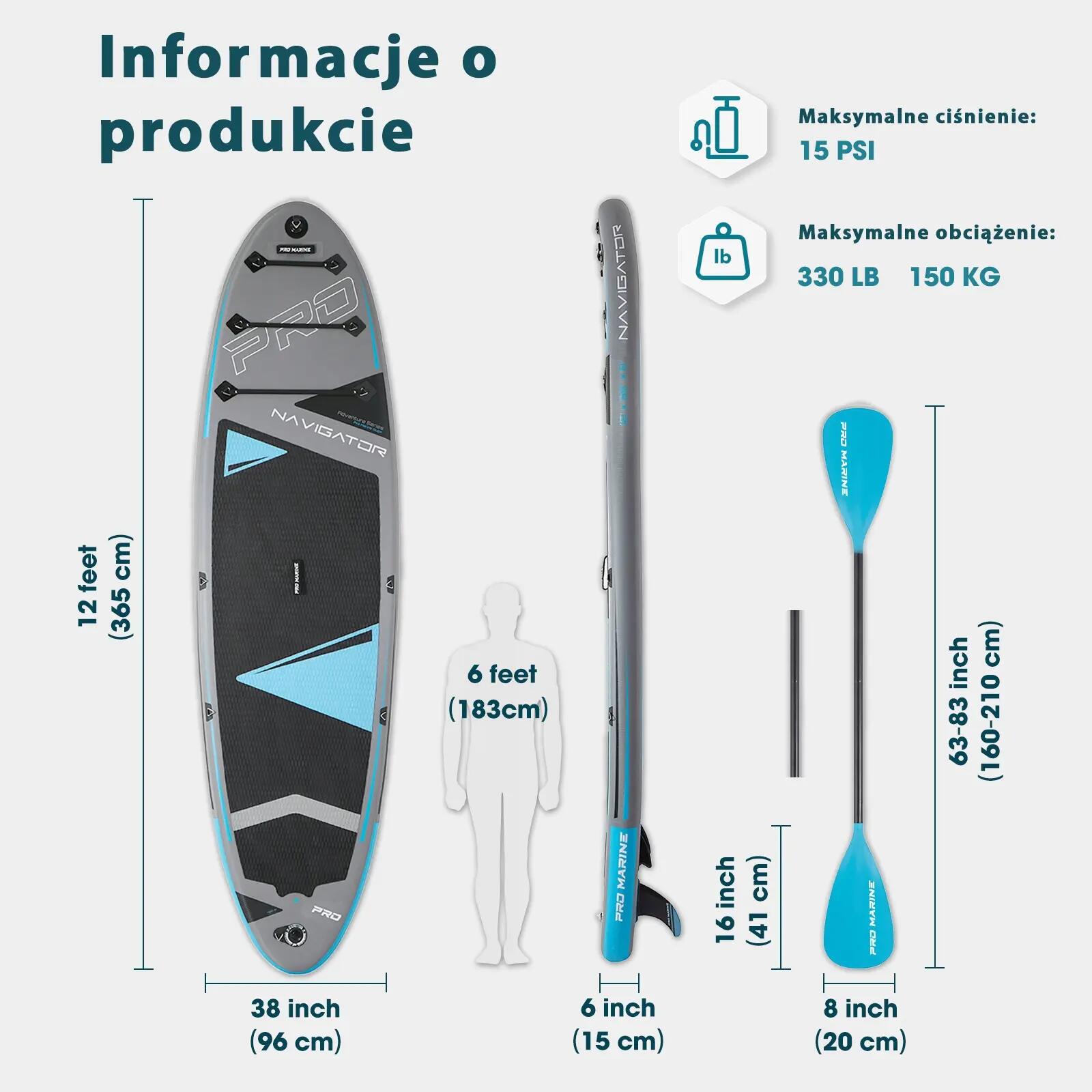 DESKA SUP PRO MARINE 365CM 12' zestaw - siedzisko, podwójne wiosło i akcesoria 3/7