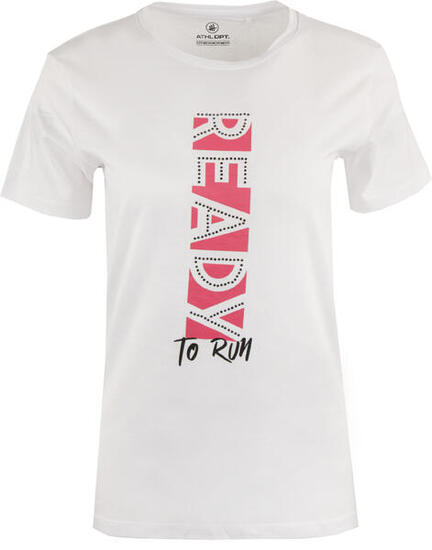 T-shirt femme 100% coton Athl. DPT Amore — « Ready to Run » — blanc