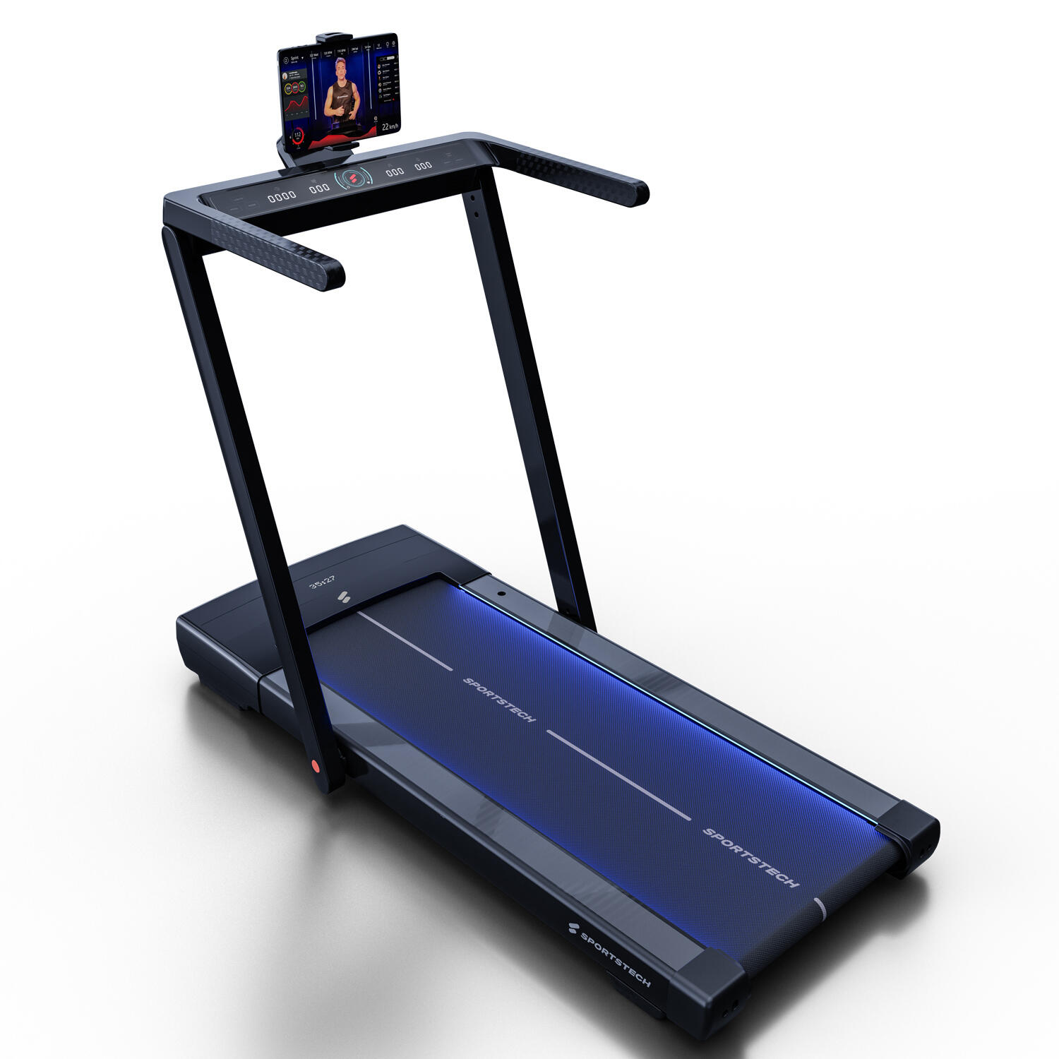 Sportstech tapis de course 2en1 sTread Fold Pro, jusqu'à 15 km/h avec inclinaison automatique, fonction pliable, compatible app fitness