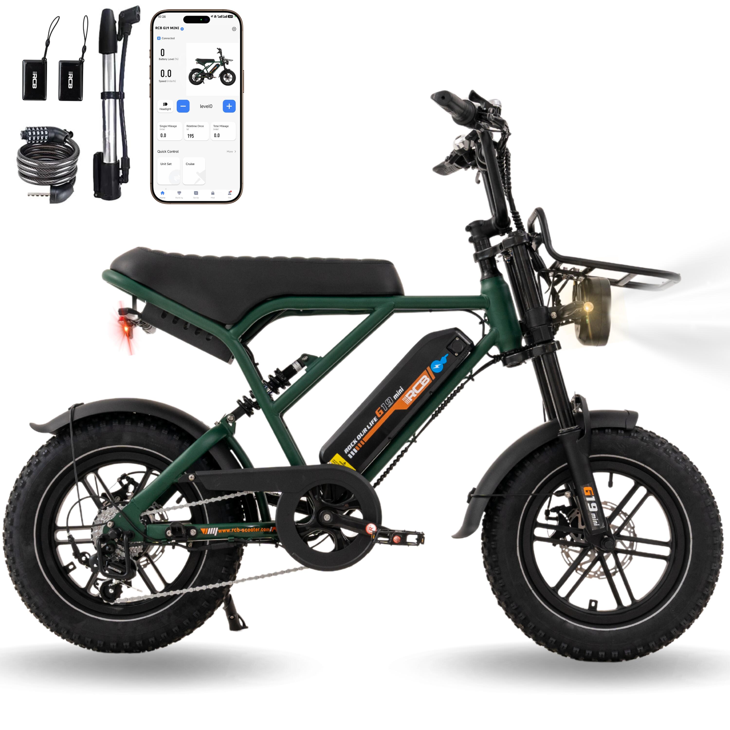RCB Electric City Bikes G19Mini, E-bikes 4.0" x 16",APP&NFC