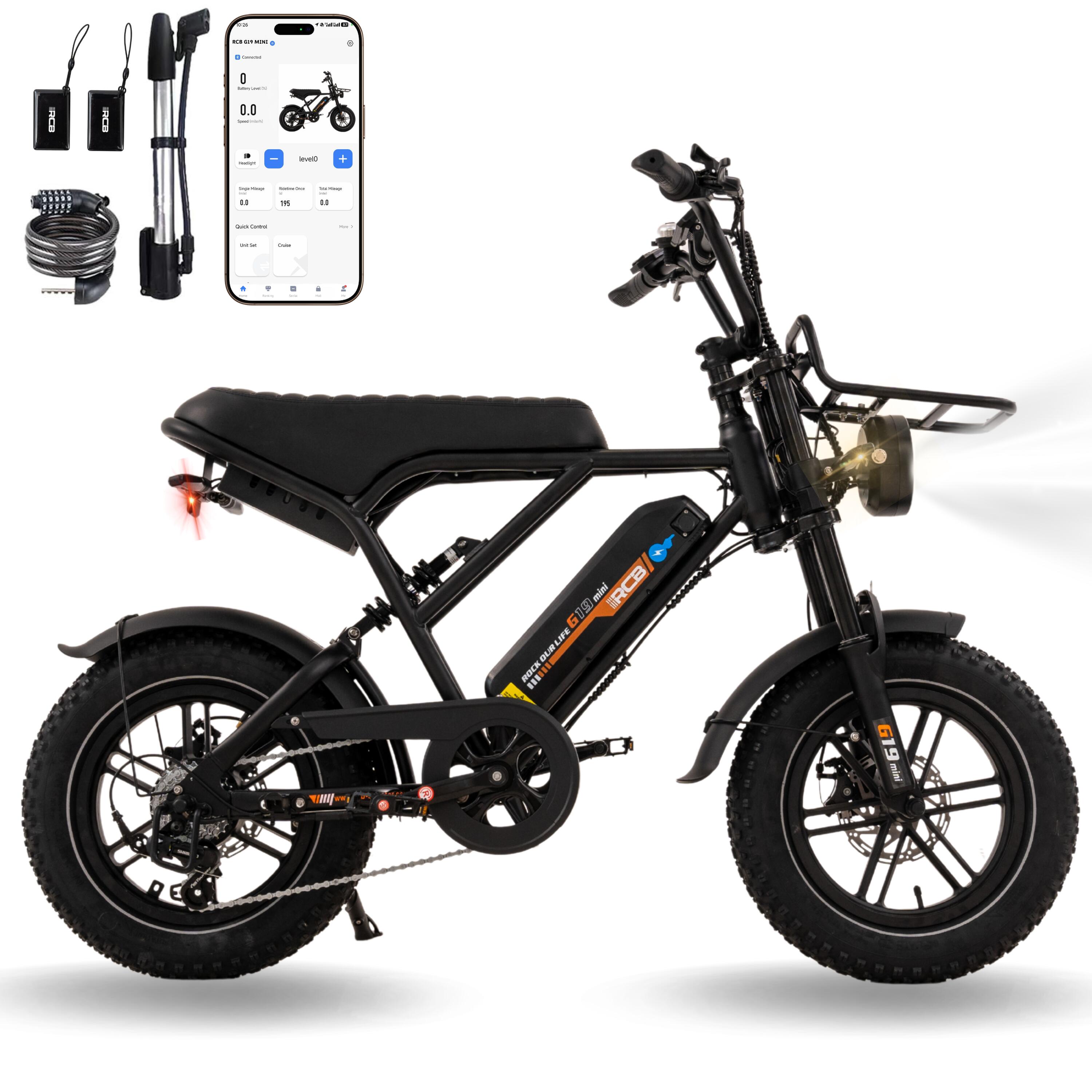 RCB Electric City Bikes G19Mini, E-bikes 4.0" x 16",APP&NFC