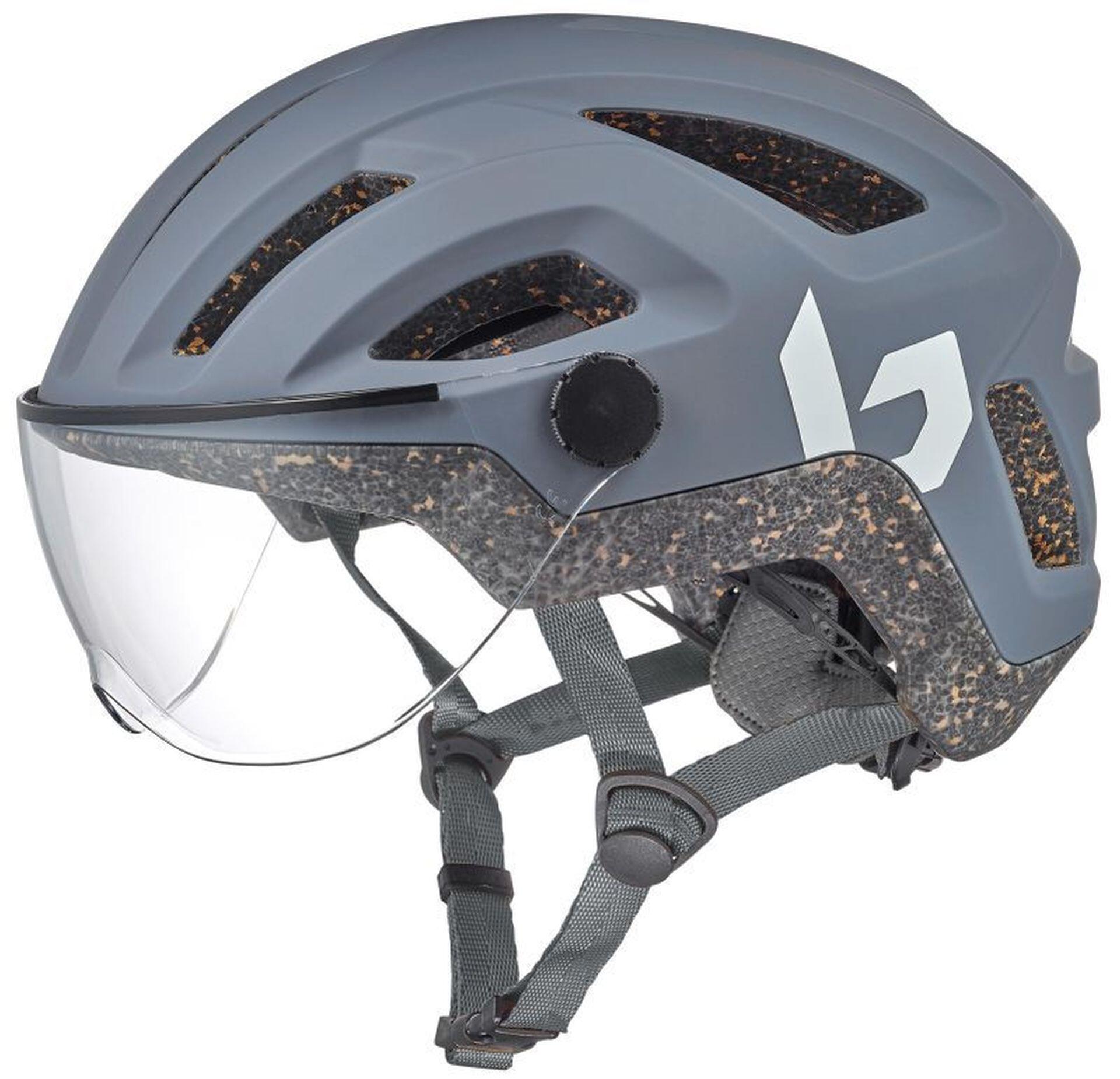 Kask rowerowy miejski „Eco React Visor”, matowy, chłodny szary