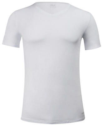 Witte fila t-shirt voor heren met v-hals van katoen