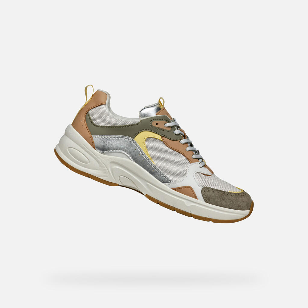 Geox - Baskets Femme Zarvia Woman Blanc/vert Sauge - Chaussures De Sport - Blanc|vert - 41 - Decathlon