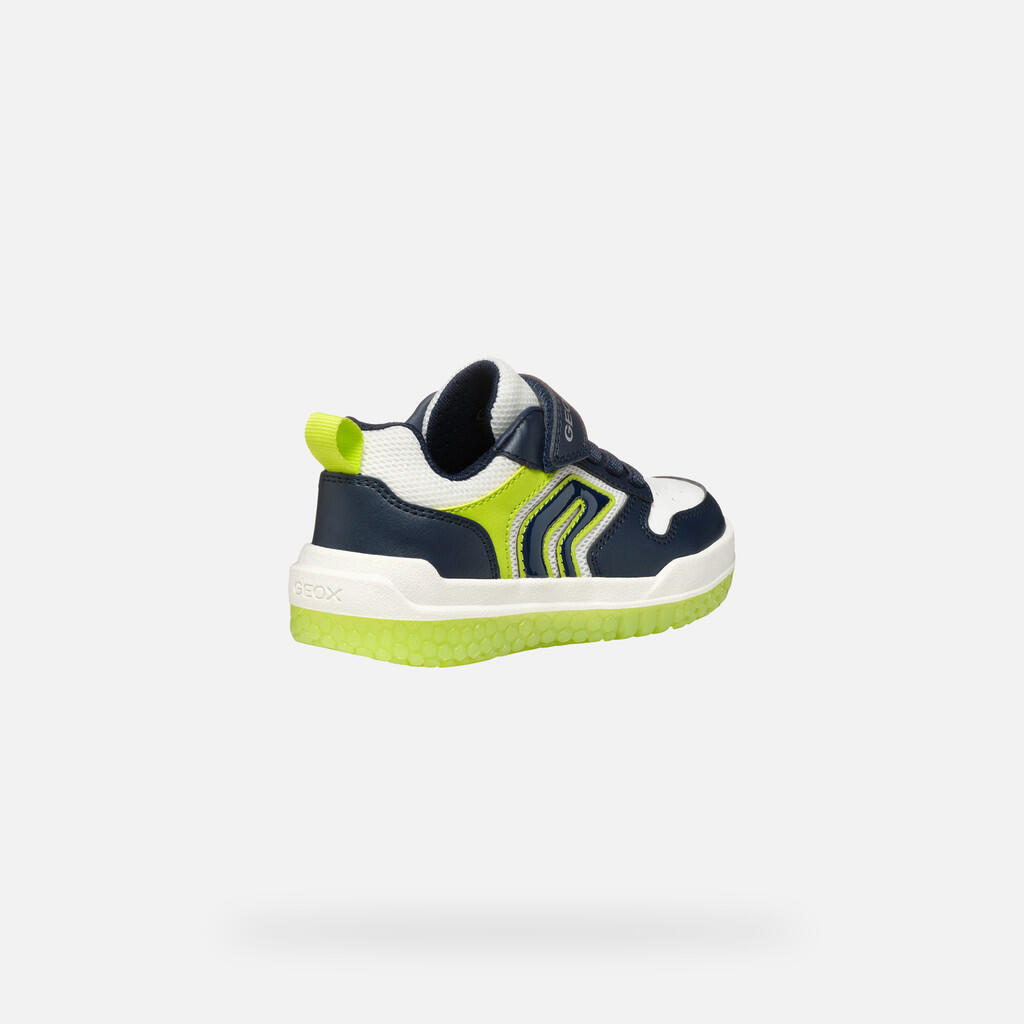 Baskets Garçon J BUZZERLIGHT BOY Bleu Marine/Citron Vert 6/7