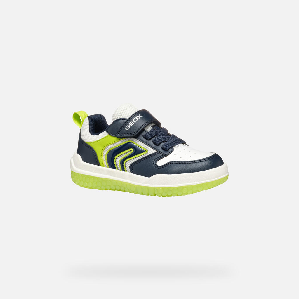 Baskets Garçon J BUZZERLIGHT BOY Bleu Marine/Citron Vert 4/7