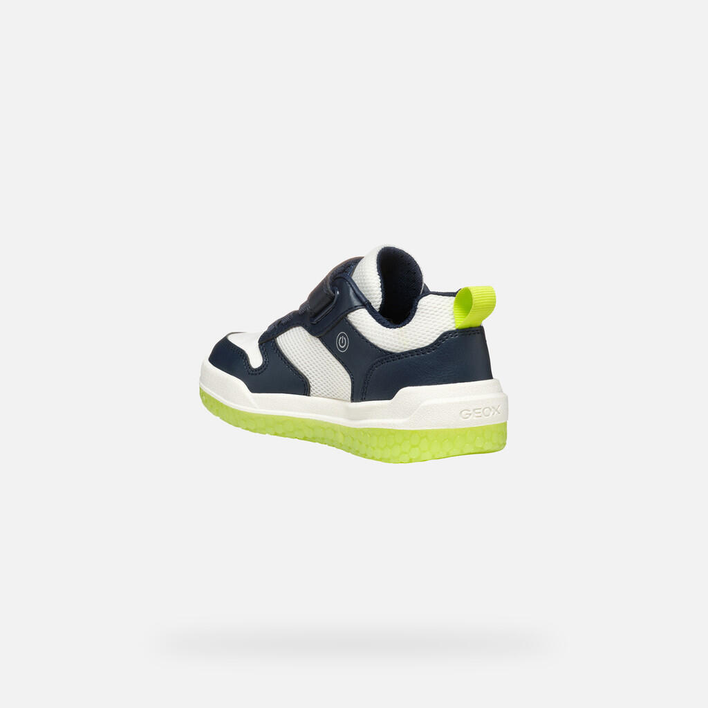 Baskets Garçon J BUZZERLIGHT BOY Bleu Marine/Citron Vert 5/7