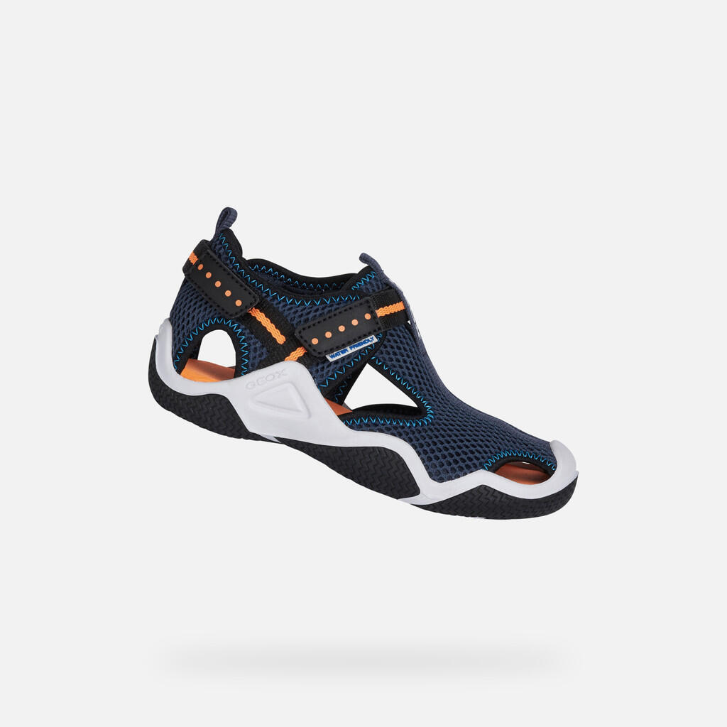 Geox - Sandales Garçon Jr Wader Bleu Marine/orange Fluo - Sandales - Bleu|orange - 25 - Decathlon