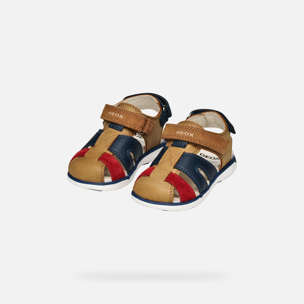 Sandales Bébé Garçon B SANDAL DELHI BOY Whisky/Rouge 3/7