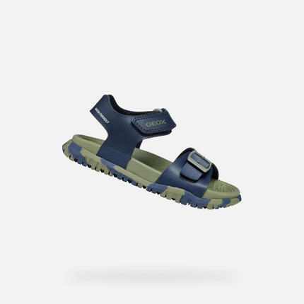 Sandales Garçon J SANDAL FUSBETTO BO Bleu Marine/Vert Militaire