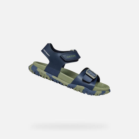 Sandales Garçon J SANDAL FUSBETTO BO Bleu Marine/Vert Militaire
