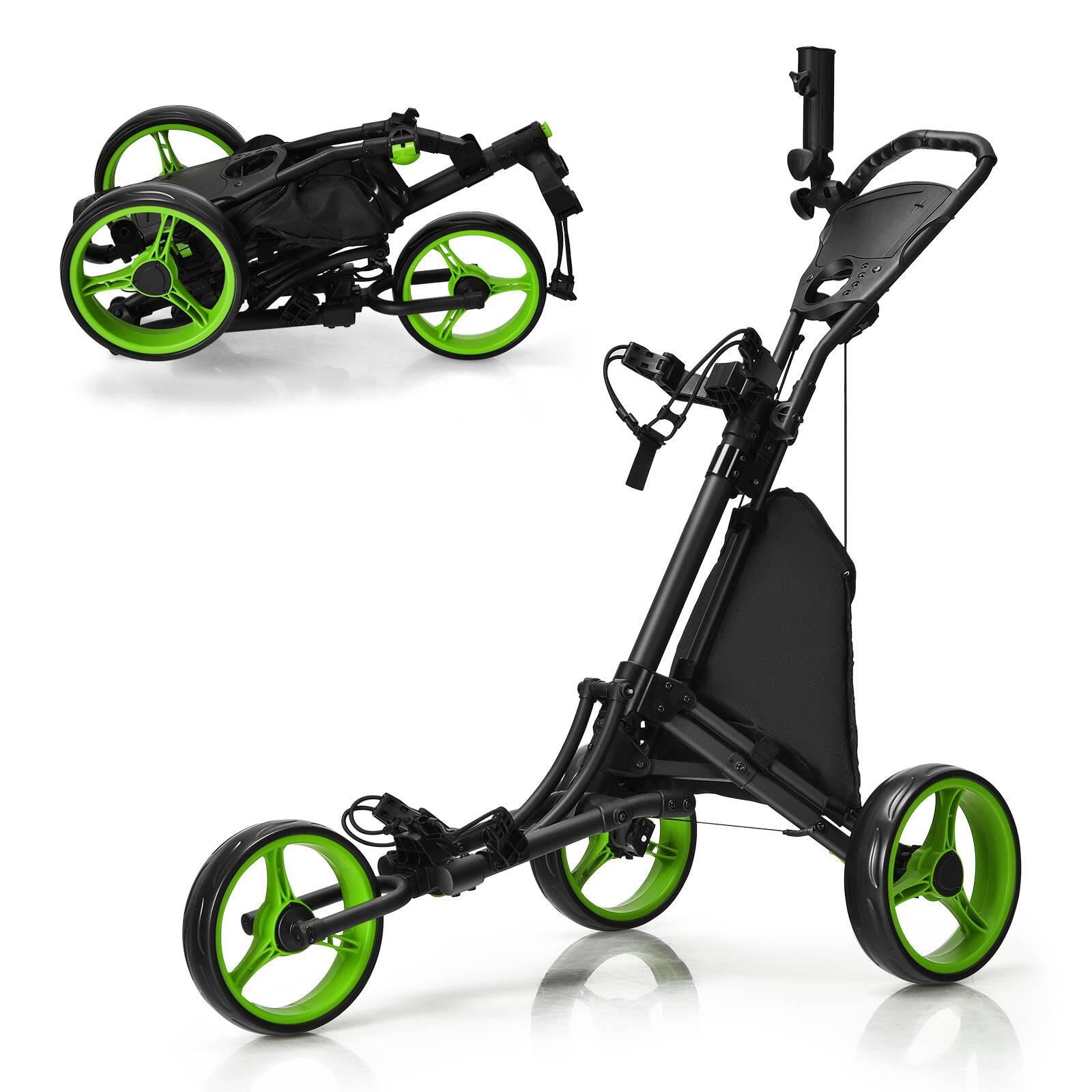 3 Wheel Folding Golf Walking Push Cart with Coated Storage Bag