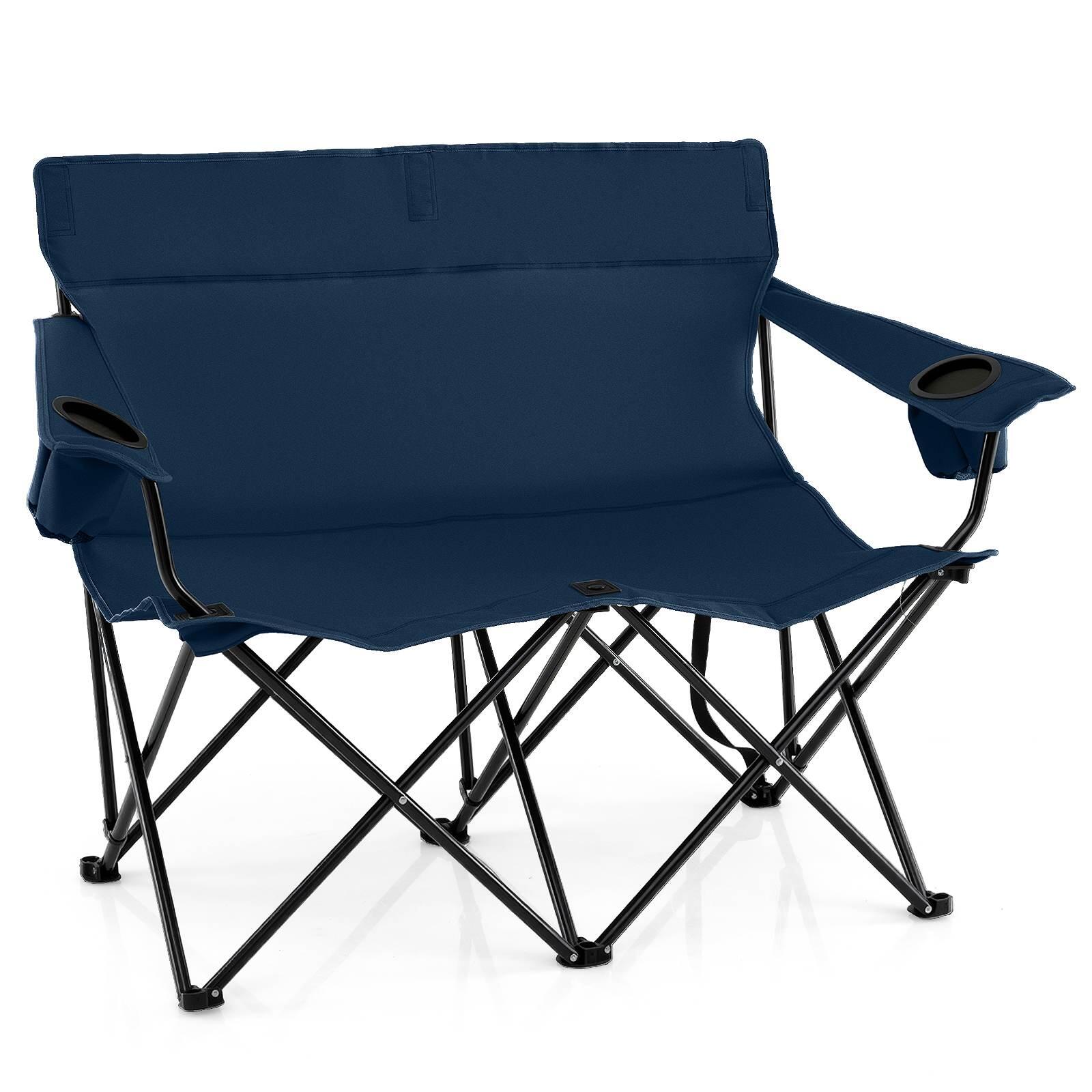 Double Camping Chair 2-Person Outdoor Folding Seat w/Cup Holders