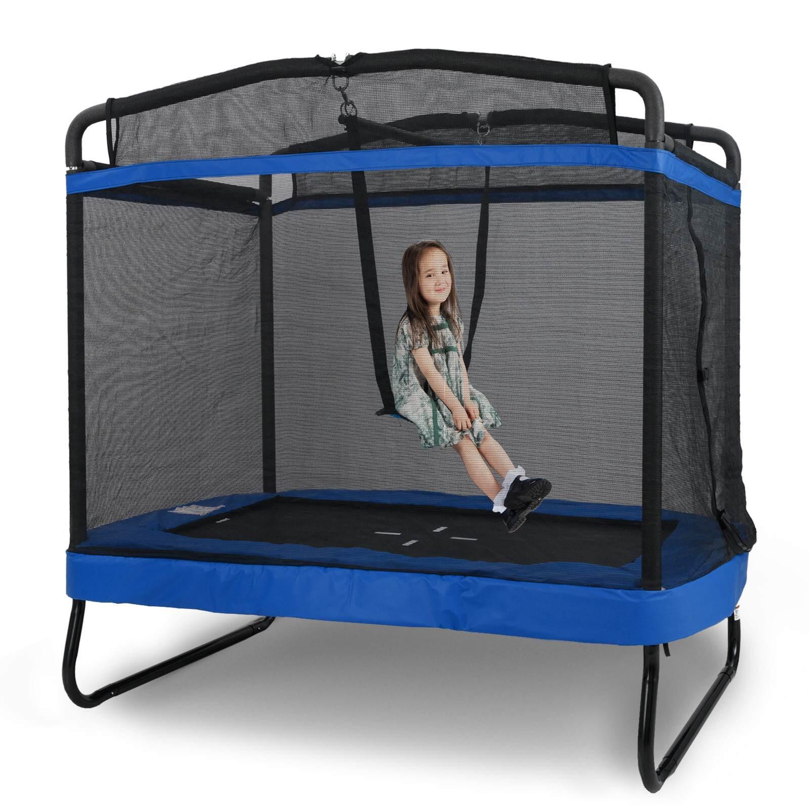 Kids Rectangle Trampoline w/Swing and Horizontal Bar