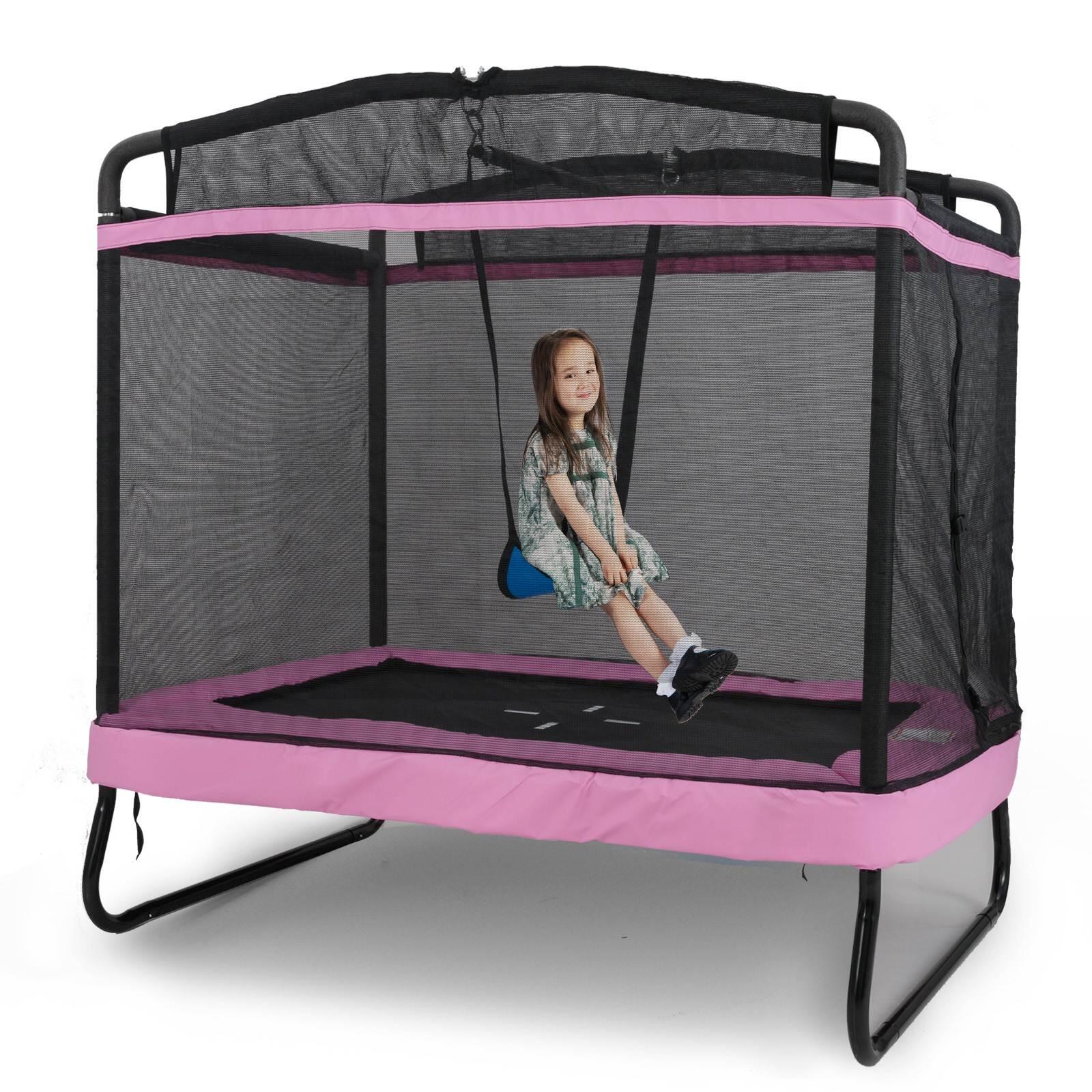 Kids Rectangle Trampoline w/Swing and Horizontal Bar