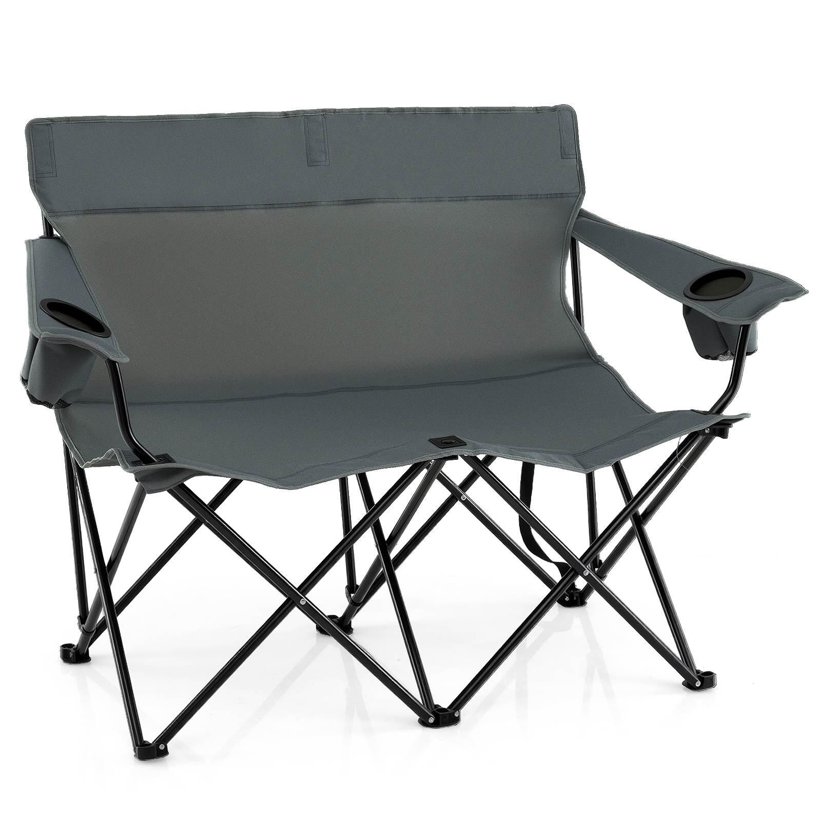 Double Camping Chair 2-Person Outdoor Folding Seat w/Cup Holders