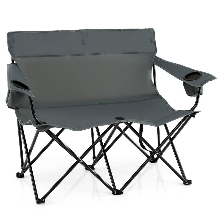 Double Camping Chair 2-Person Outdoor Folding Seat w/Cup Holders
