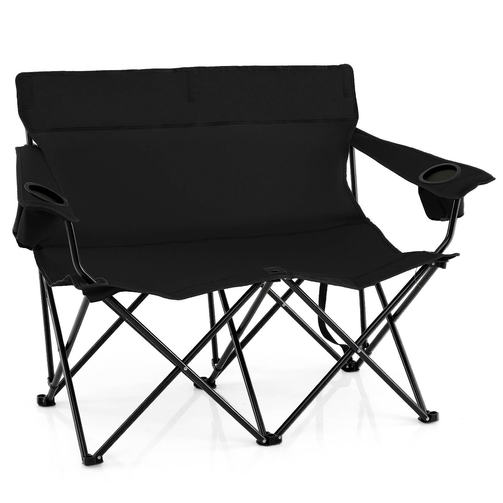 Double Camping Chair 2-Person Outdoor Folding Seat w/Cup Holders