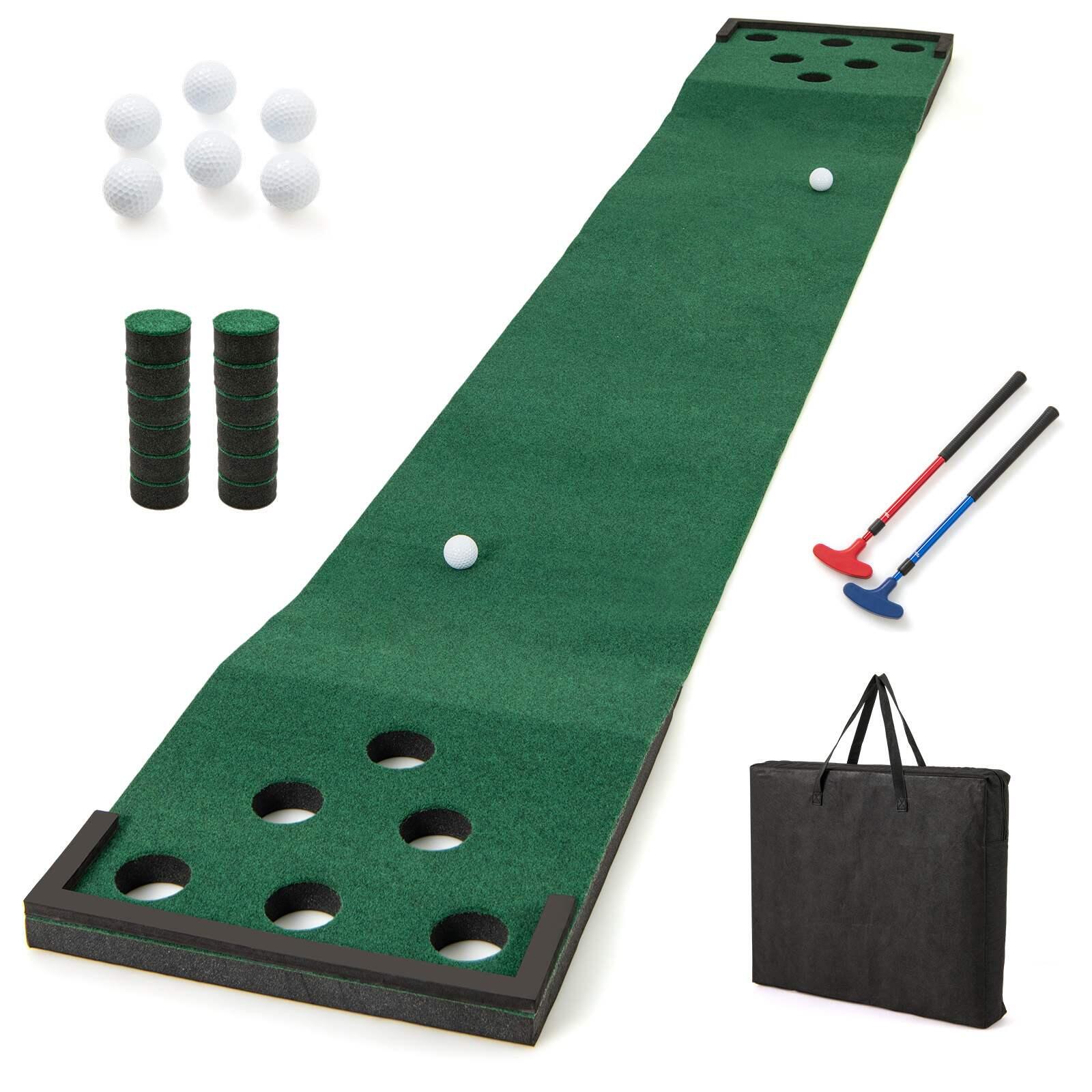 332cm Golf Putting Mat Practice Training Mat w/2 Adjustable Putters