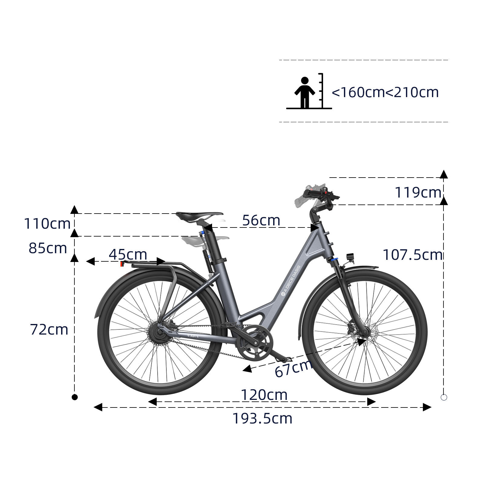 Bicicleta elétrica ADO Air28, Ebike 28", Correia de Transmissão, APP, 250W, LCD 7/9