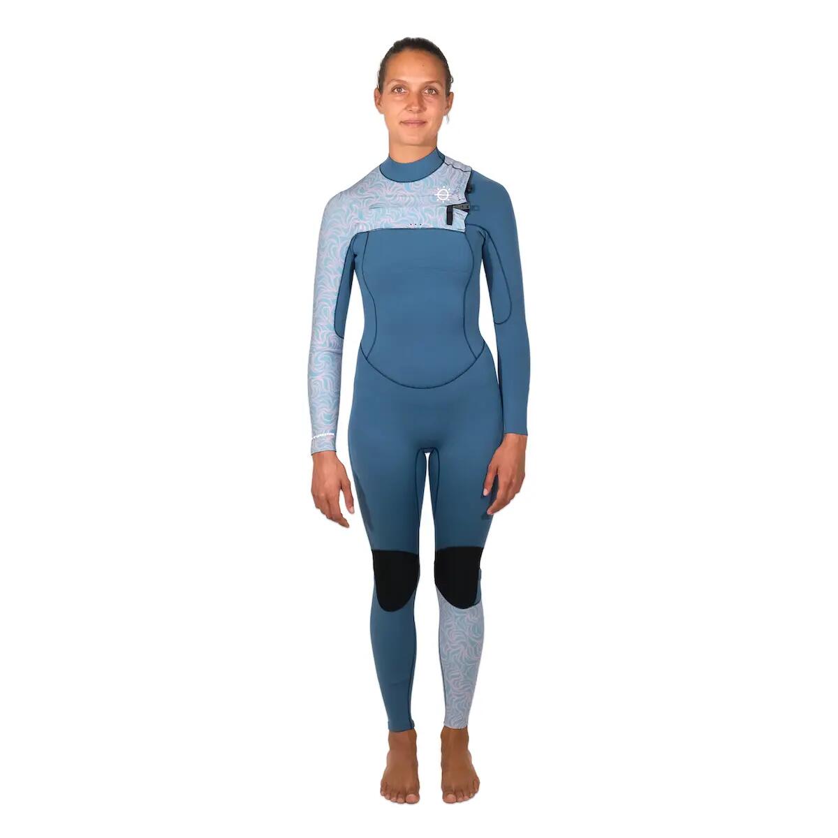 Mellow Sea - Combinaison Intégrale Chest Zip 3/2 Femme Surf'n'lifesaving (3/4/2/1,5 Mm) - Combinaison Néoprène - Bleu - 36 Xs - Decathlon