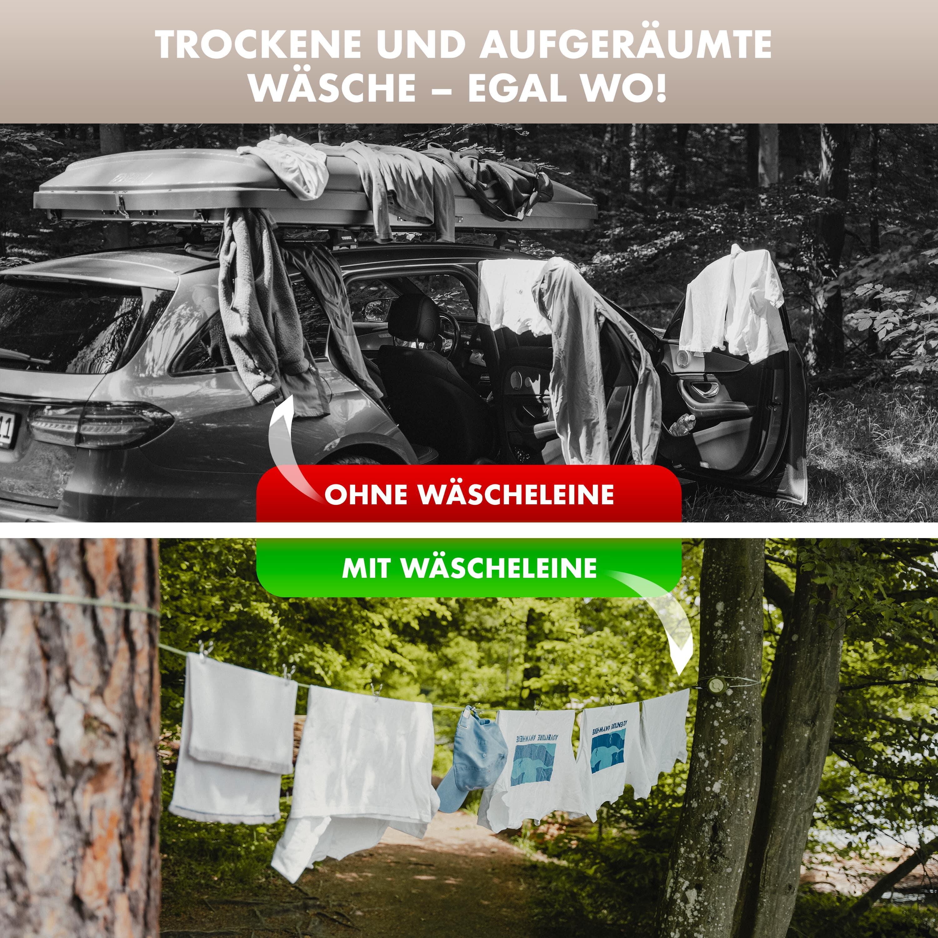 NATURBUMMLER® Wäscheleine ausziehbar [DryLine+] Camping Wäscheleine 10 m 2/6