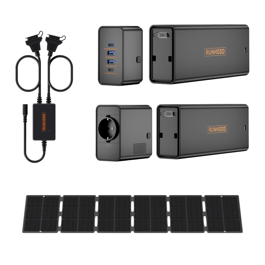 Runhood - Runhood Kit De Deux Barres D'Énergie Portables 2*324wh Avec Panneau Solaire 100w - Batterie - Gris|orange - Decathlon