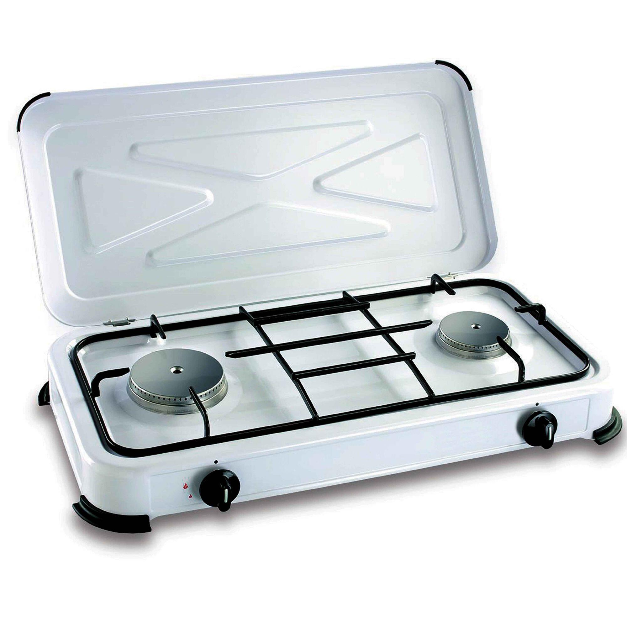 Réchaud à gaz 2 feux + couvercle blanc 2/2