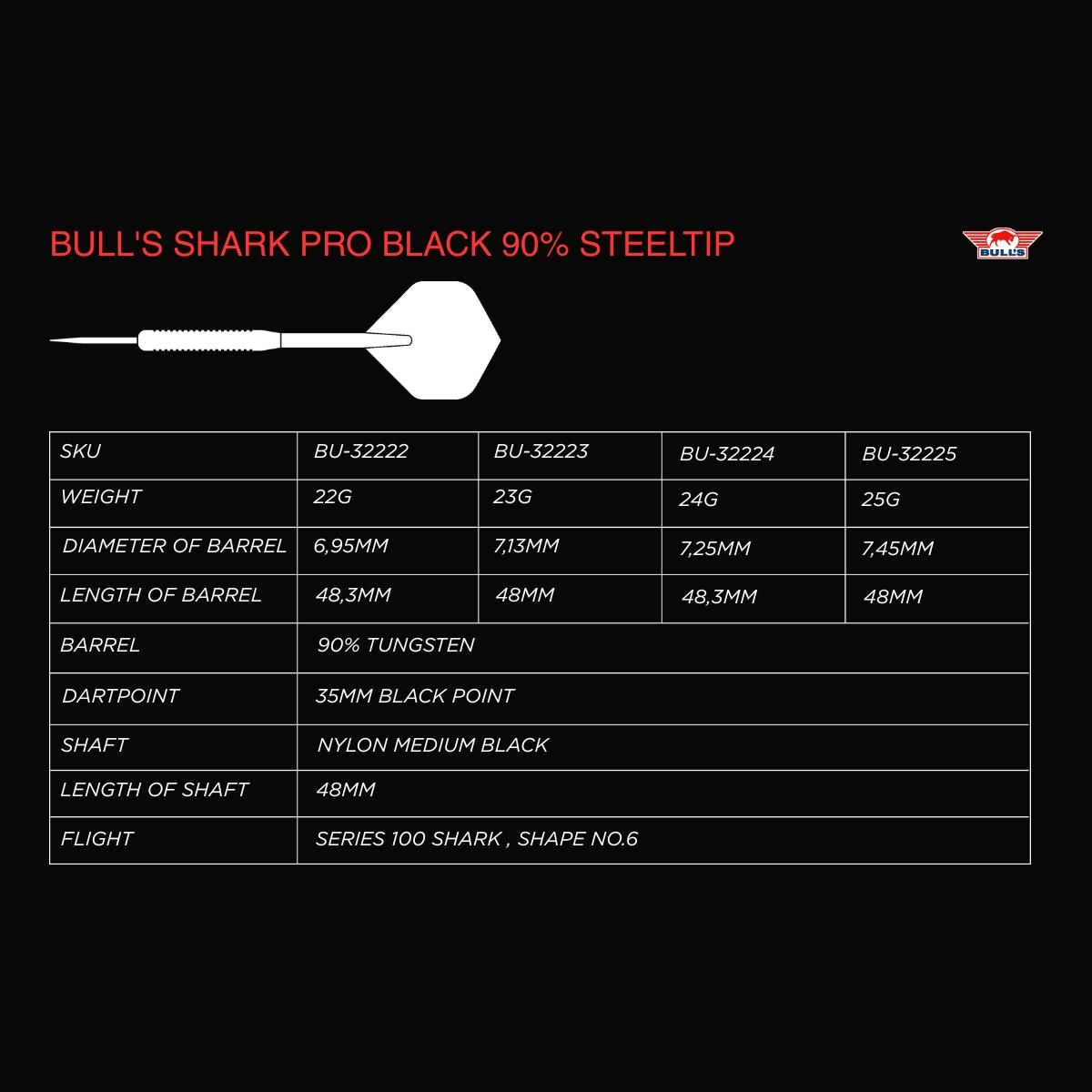 Bulls Shark Pro 90% Tungsten Black 23g Steeldarts 5/8