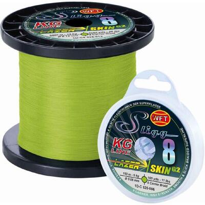 Wft sligg 8 chartreuse 150m 0,06 mm 5kg - witvis gevlochten lijn