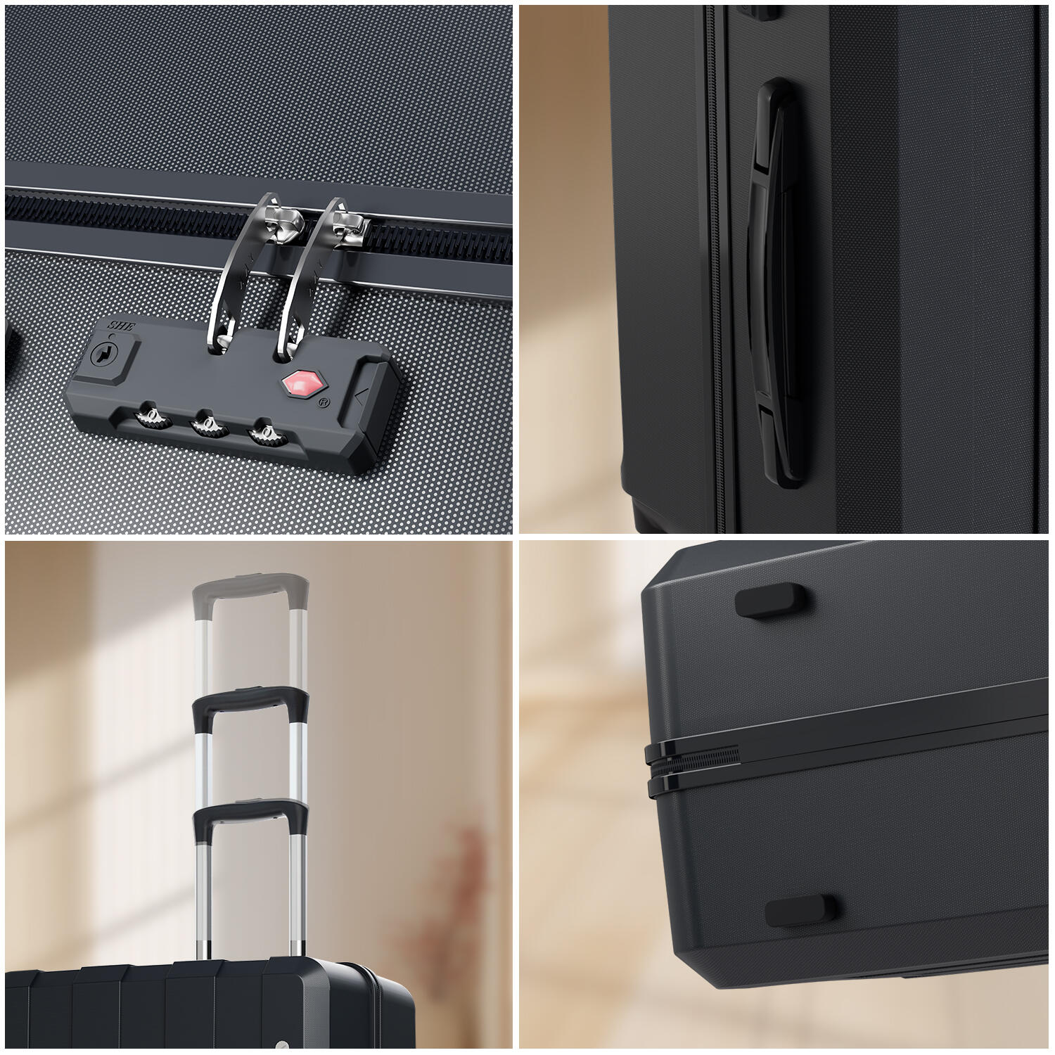 Set de 5 Valises CITYSPORTS Noir Rigide Serrure TSA 3/4