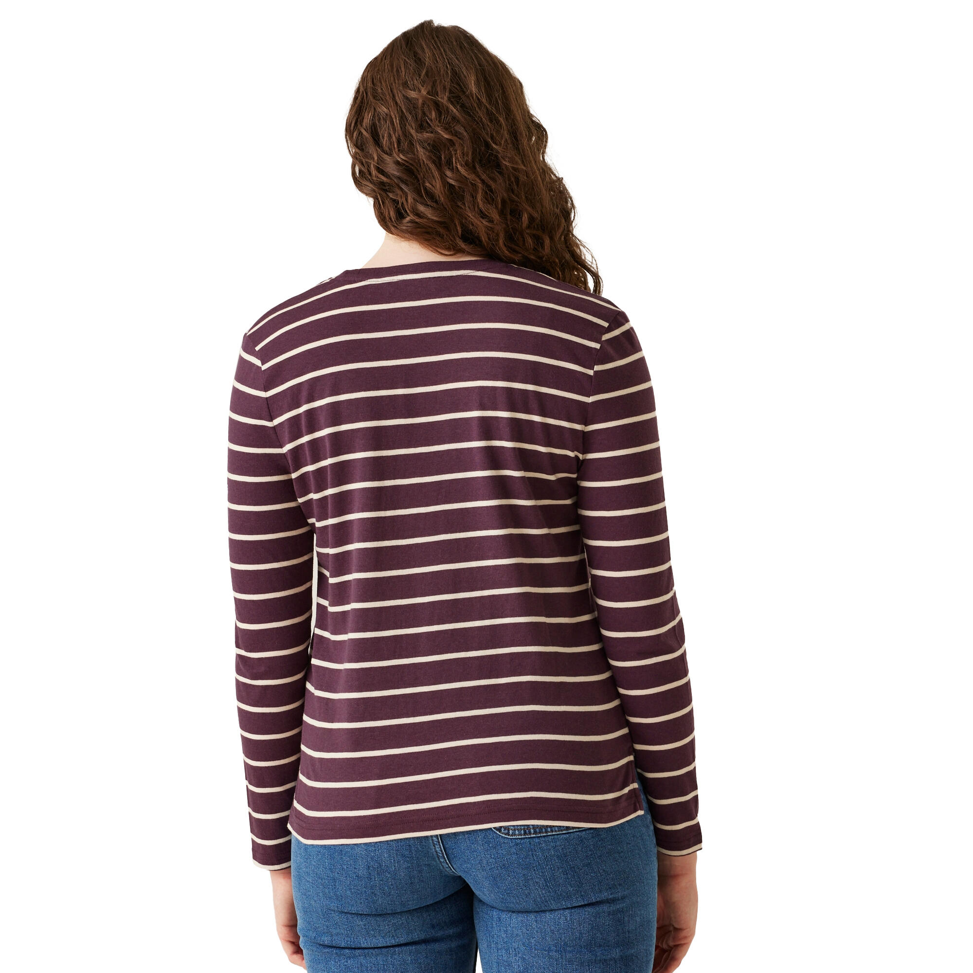 Dames Federica II Stripe Tshirt met lange mouwen (Diepe pruim/Lichte vanille) 3/5
