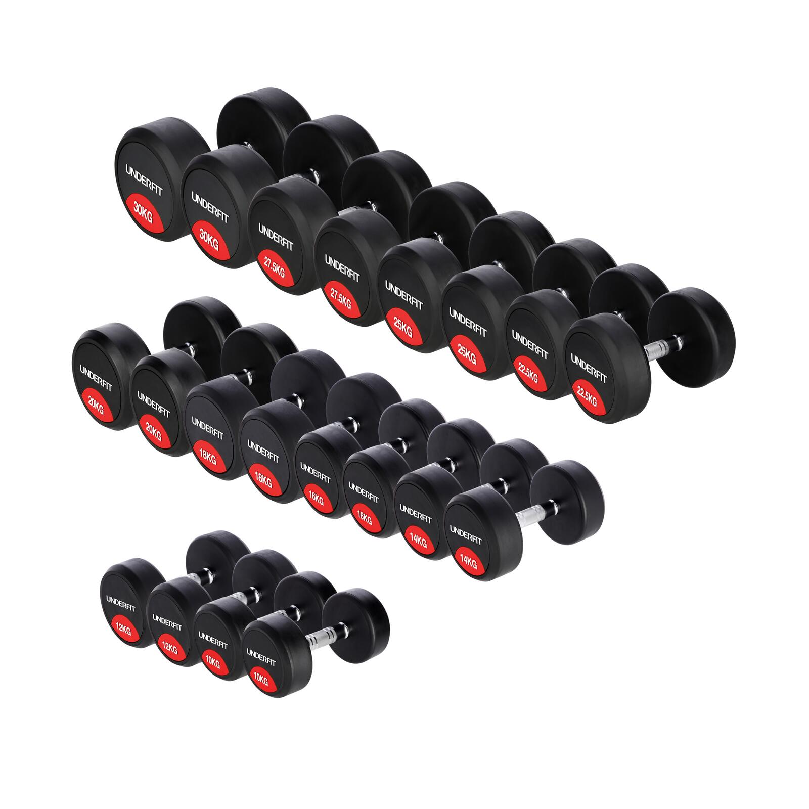 Zestaw hantli gumowanych UNDERFIT 2 x 10-30 kg 10 par (390 kg) siłownia 1/7