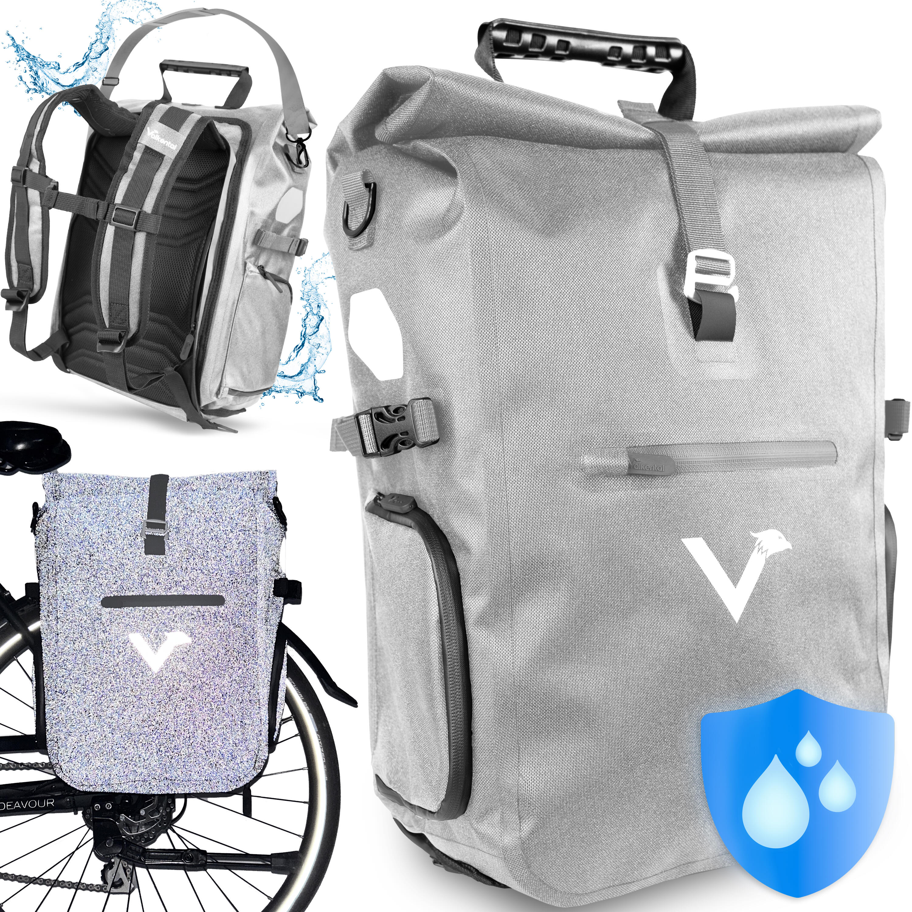 VALKENTAL Fahrradtasche Gepäckträgertasche mit Rucksack Funktion wasserdicht 23L - ValkPro