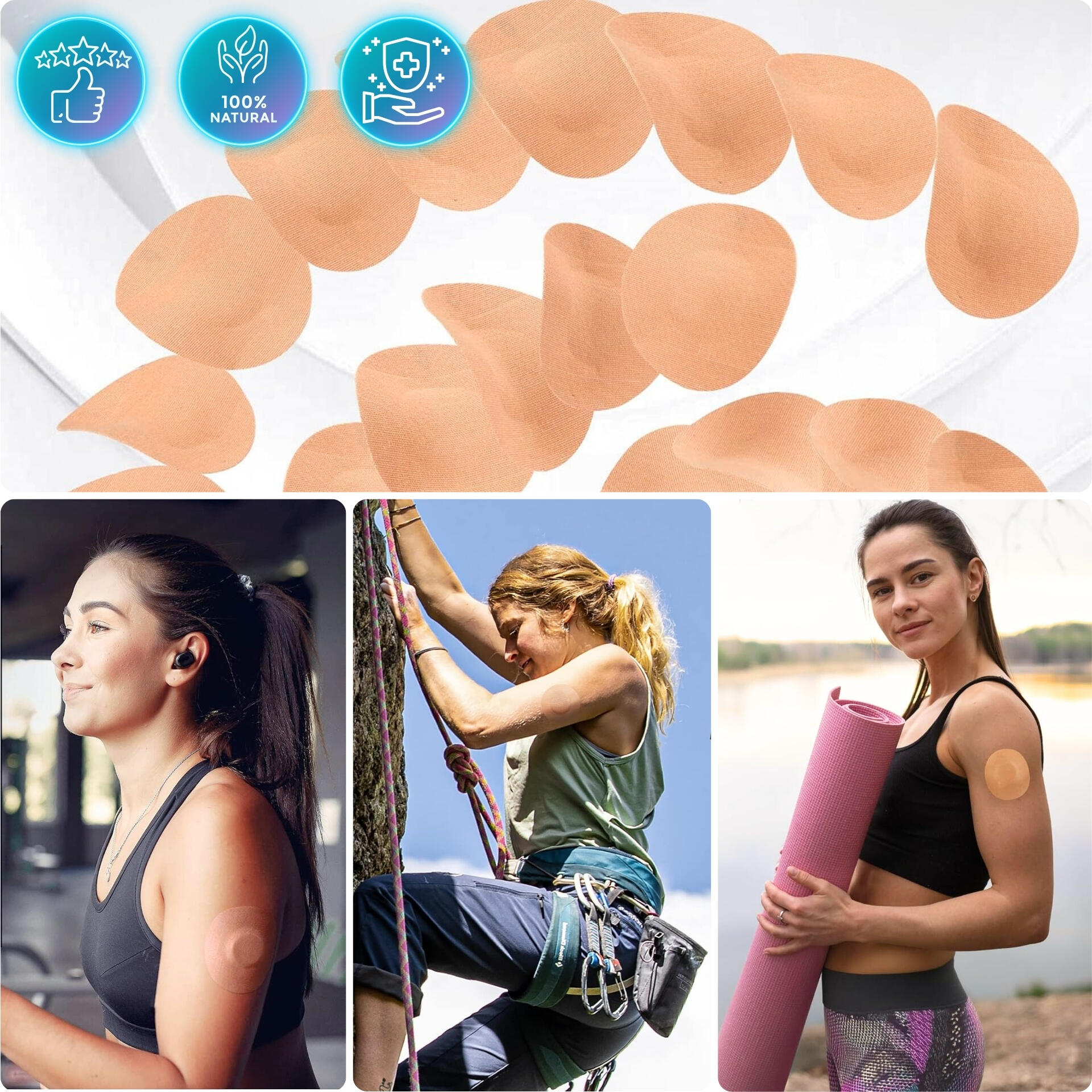 Kinesio tape patchs de protection capteur glycémie 7,5×7,5 cm, lot de 10, Revity 5/7
