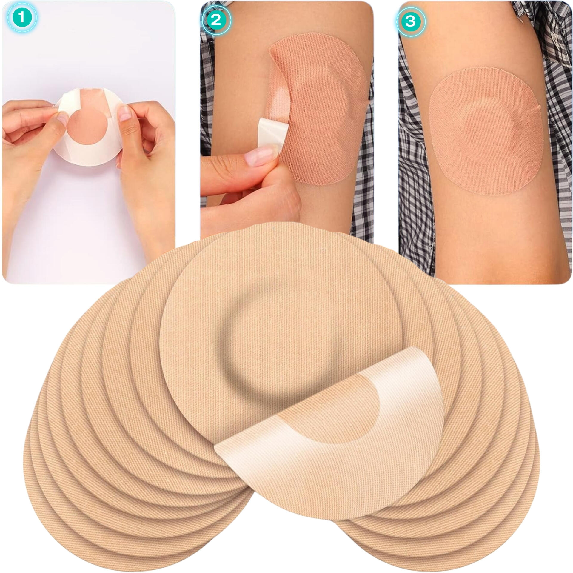 Kinesio tape patchs de protection capteur glycémie 7,5×7,5 cm, lot de 10, Revity 3/7
