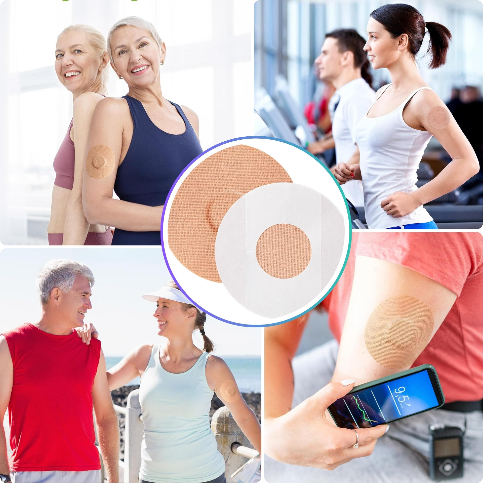 Kinesio tape patchs de protection capteur glycémie 7,5×7,5 cm, lot de 10, Revity 6/7