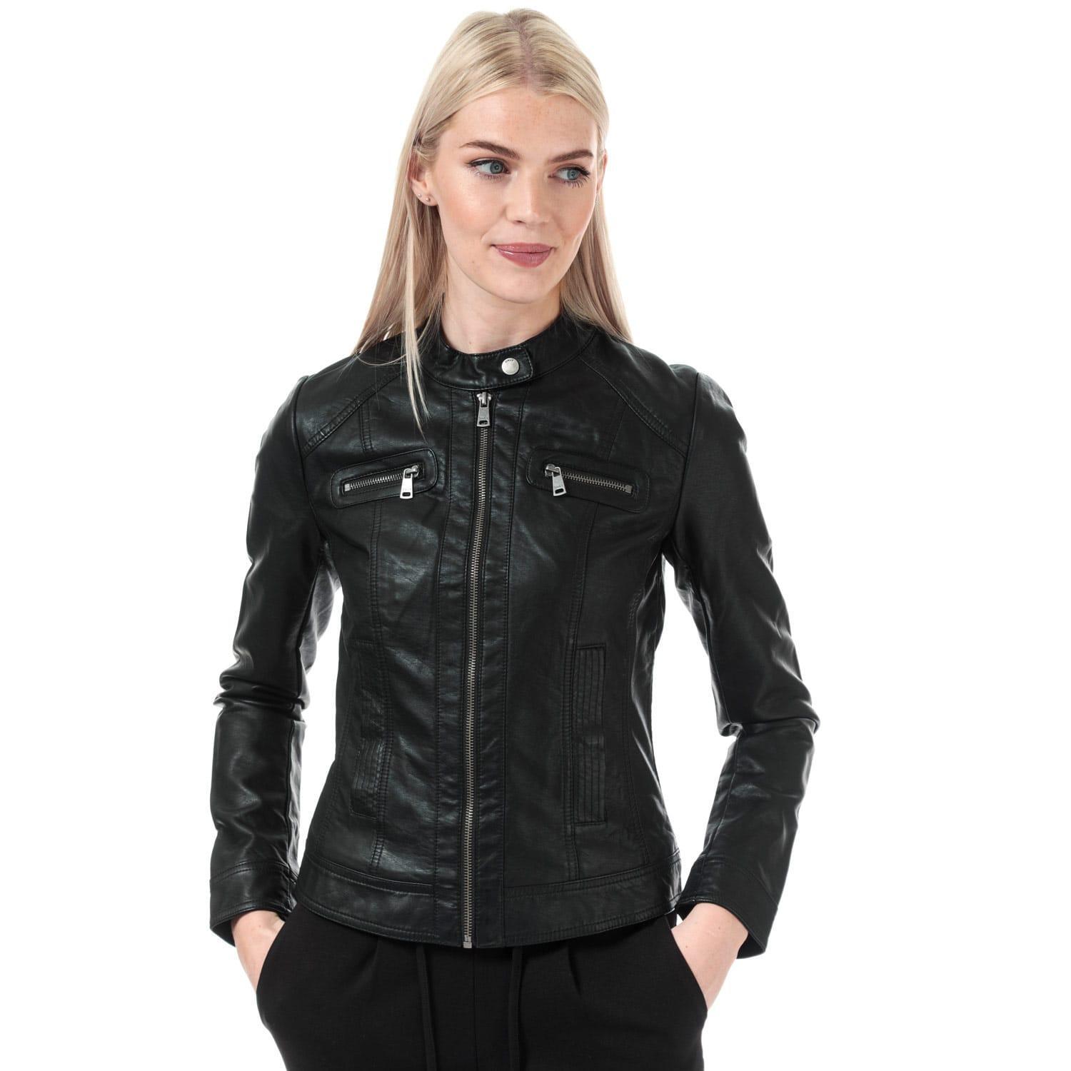 ONLY Womens/Ladies Bandit Faux Leather Biker Jacket (Black)