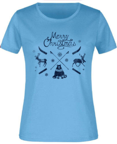 Weihnachtliches T-Shirt Damen XL - Blau Weiche Baumwolle