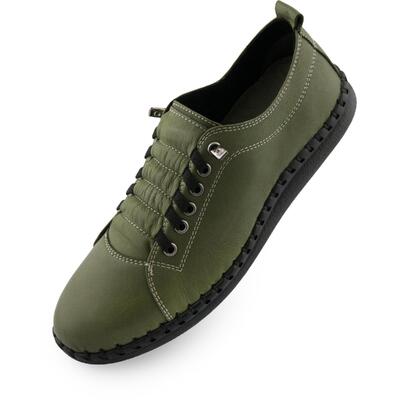 Damskie skórzane sneakersy Nell M6019 - Ciemna oliwka, rozmiar 40