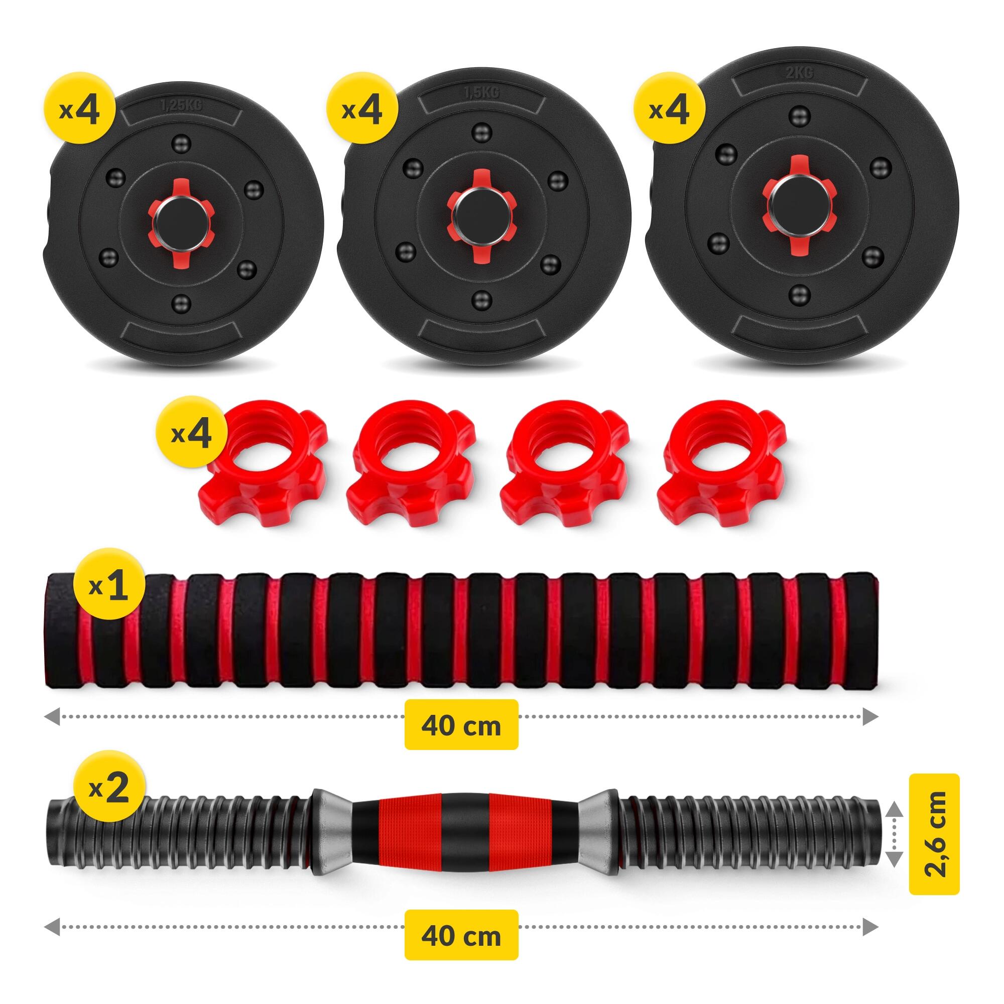 Unisex Fitness Set Manubri e Bilanciere 20kg Nero/Rosso 6/7