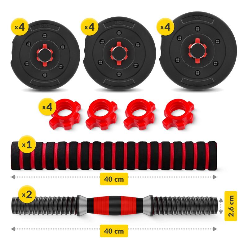 Unisex Fitness Set Gantere Reglabile și Halteră 20kg Bitum Negru/Roșu