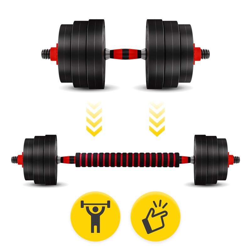 Unisex Fitness Set Gantere Reglabile și Halteră 20kg Bitum Negru/Roșu