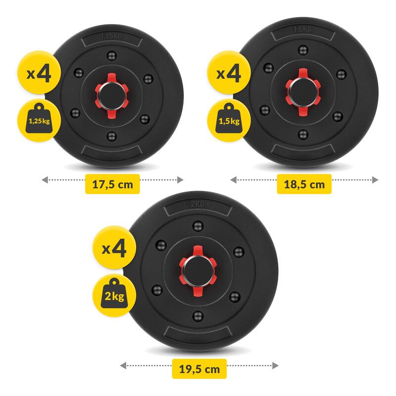 Unisex Fitness Set Gantere Reglabile și Halteră 20kg Bitum Negru/Roșu