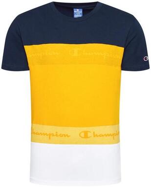 Heren t-shirt champion in marine. geel en wit - maat m