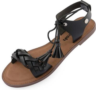 Schwarze Öko-Leder Damen Sandalen - Niedriger Absatz, Größe 39