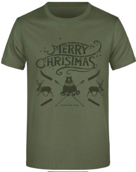 Olivengrünes Weihnachts-T-Shirt für Männer aus Baumwolle - Größe M