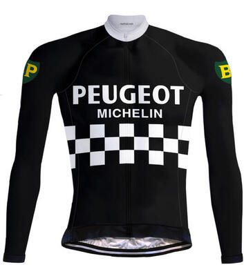 Retro wielershirt peugeot zwart (fleece) – redted
